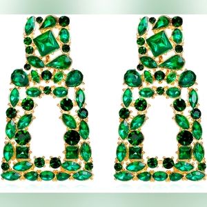 Green Rhinestone Bejeweled Earrings
